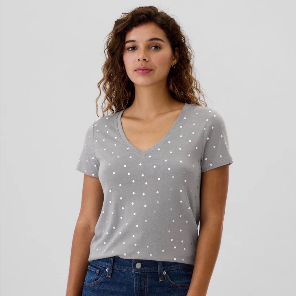 GAP Factory Women's Favorite V-Neck T-Shirt Gray Dot Shine Size XL